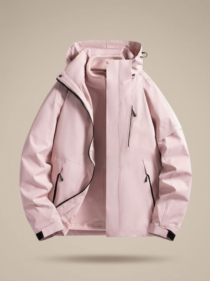 Women's Waterproof Hooded 3-in-1 Winter Jacket Fleece-Lined - Pink
