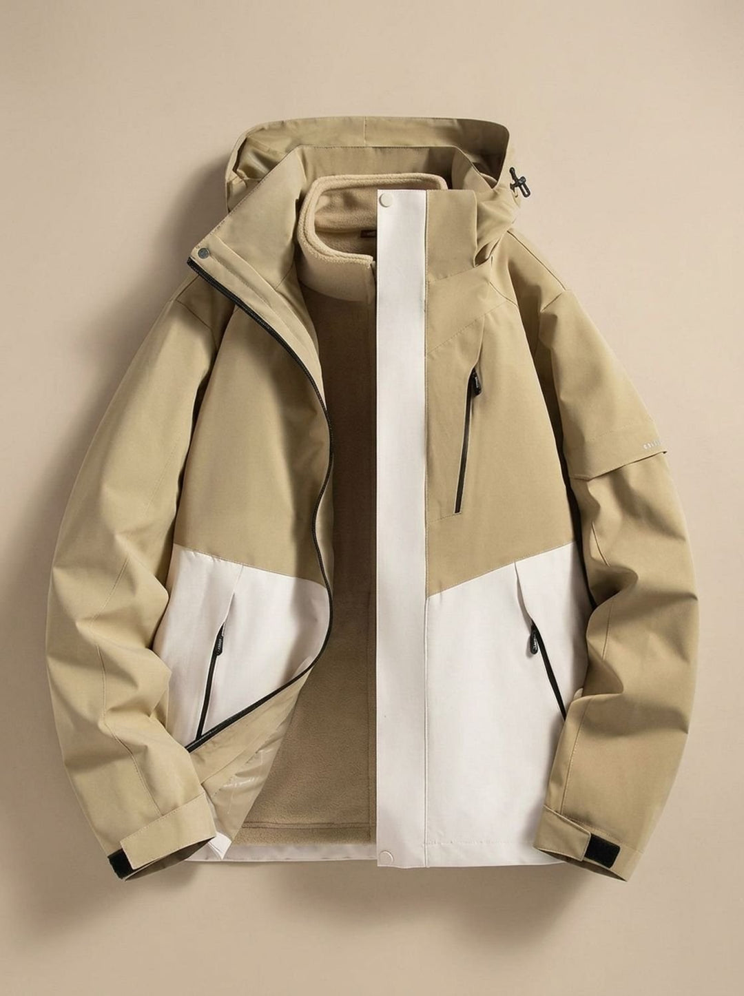 Women's Waterproof Hooded 3-in-1 Winter Jacket Fleece-Lined - Beige