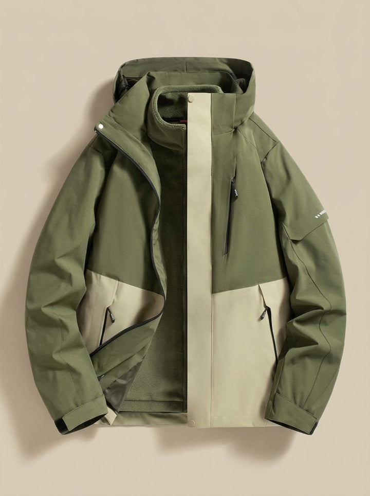 Women's Waterproof Hooded 3-in-1 Winter Jacket Fleece-Lined - Dark Green