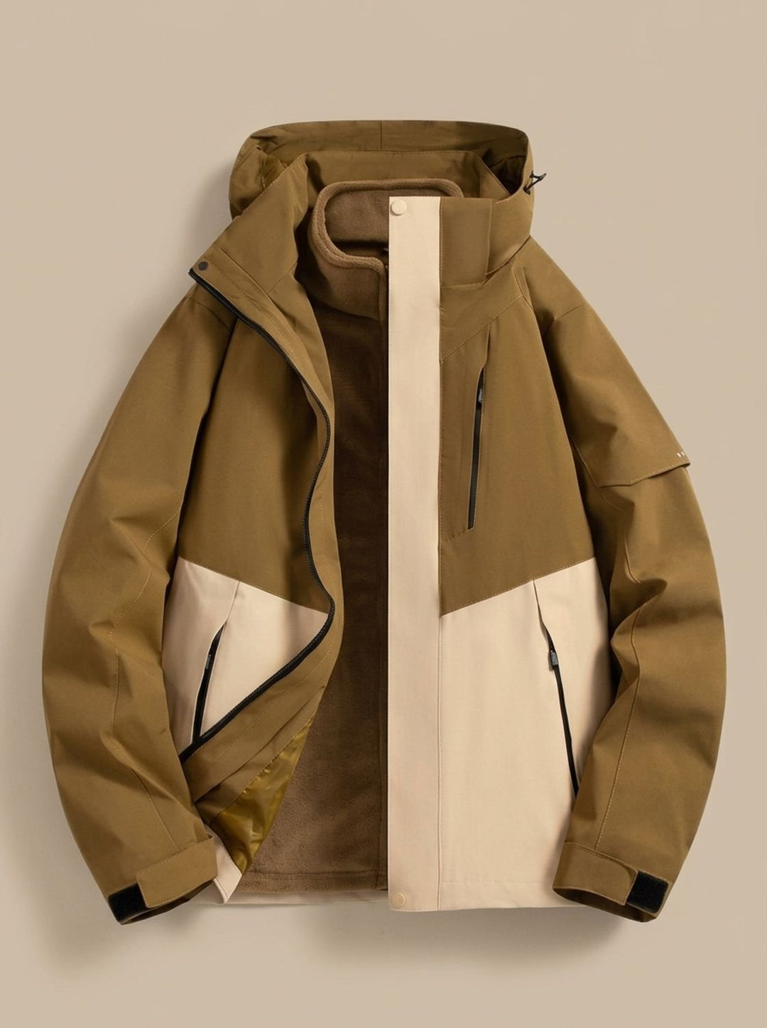 Women's Waterproof Hooded 3-in-1 Winter Jacket Fleece-Lined - Brown