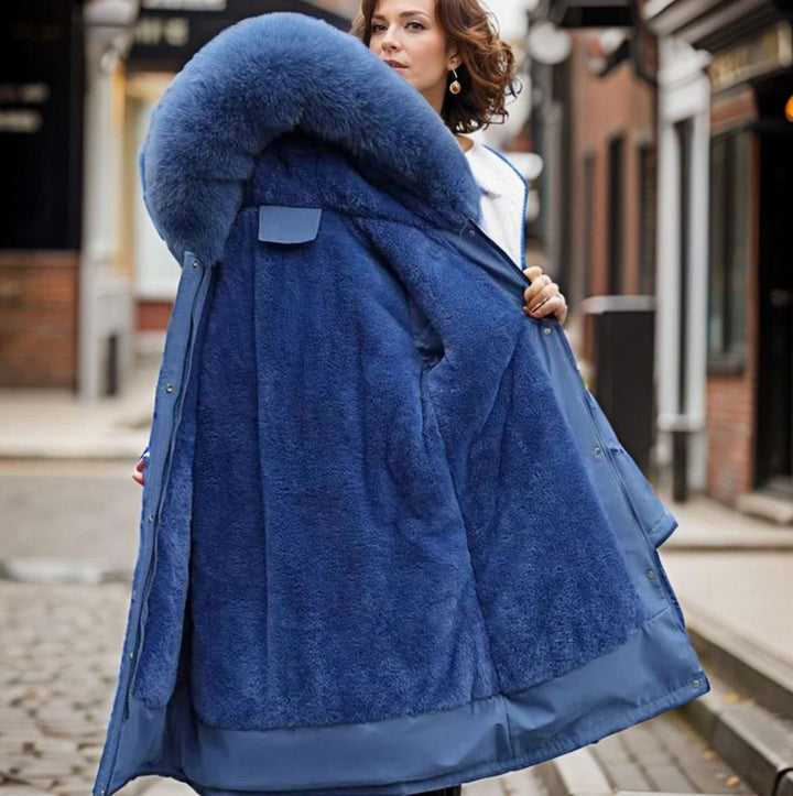 Women's Waterproof Hooded Faux-Fur Collar Winter Parka Coat