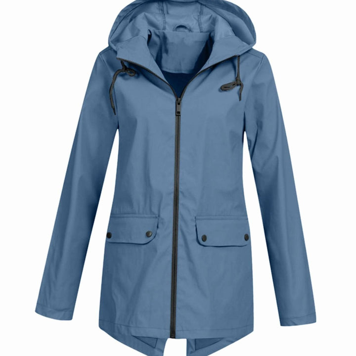 Women's Waterproof Hooded Rain Jacket Zip-Up Breathable Anorak - Blue