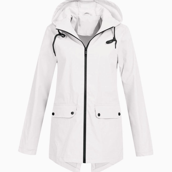 Women's Waterproof Hooded Rain Jacket Zip-Up Breathable Anorak - White