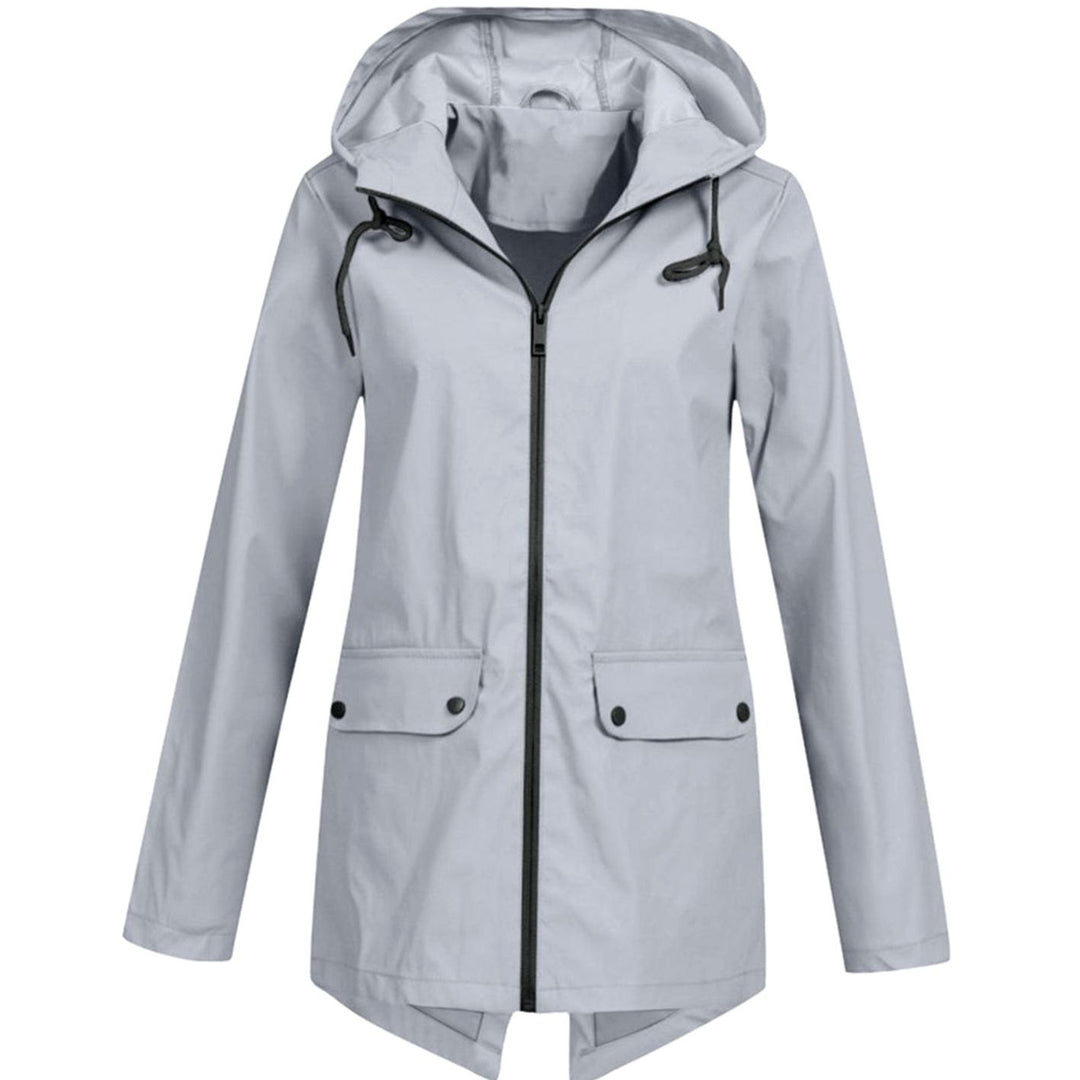 Women's Waterproof Hooded Rain Jacket Zip-Up Breathable Anorak - Grey