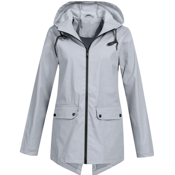 Women's Waterproof Hooded Rain Jacket Zip-Up Breathable Anorak - Grey