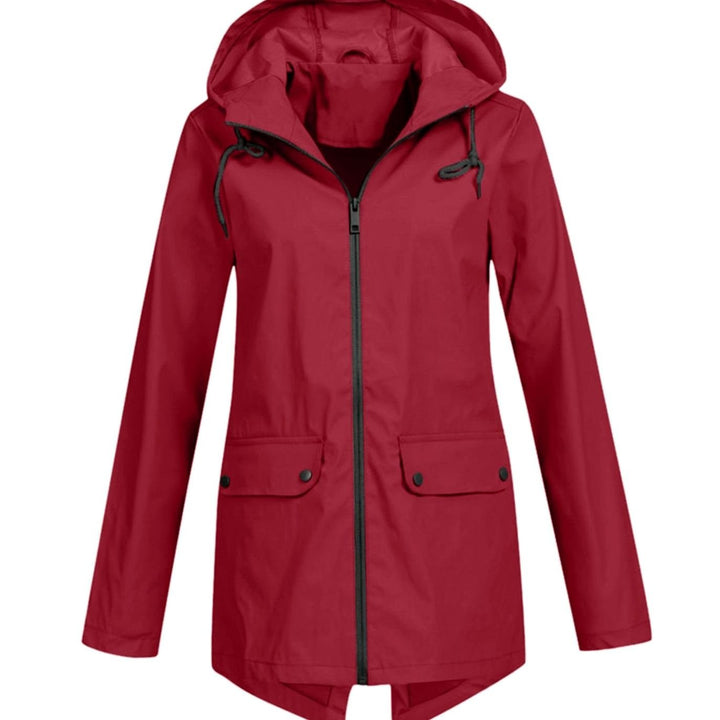 Women's Waterproof Hooded Rain Jacket Zip-Up Breathable Anorak - Wine Red