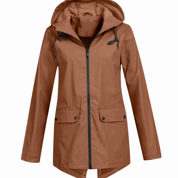 Women's Waterproof Hooded Rain Jacket Zip-Up Breathable Anorak - Coffee
