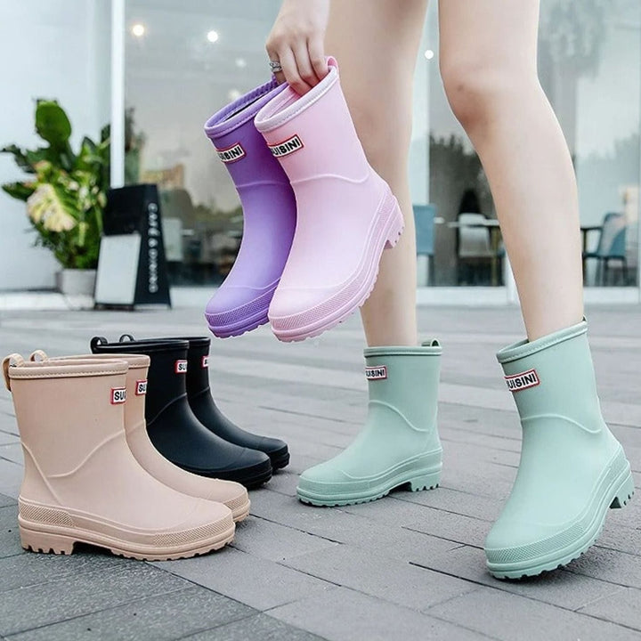 Women's Waterproof Mid-Calf Slip-On Rain Boots