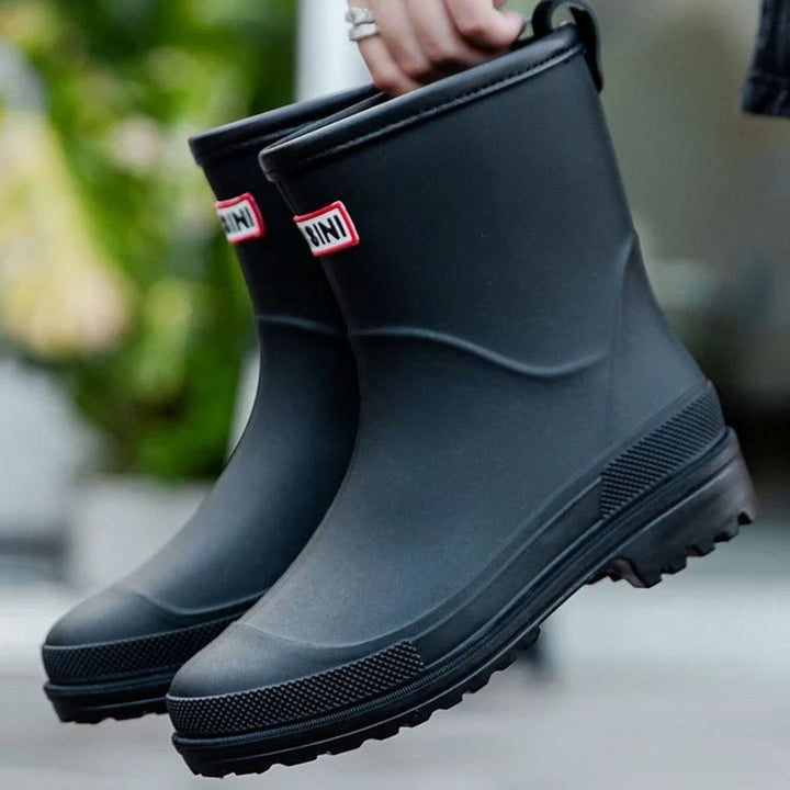 Women's Waterproof Mid-Calf Slip-On Rain Boots - Black