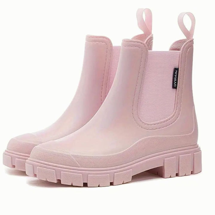 Women's Waterproof Slip-On Lug-Sole Chelsea Boots - Pink