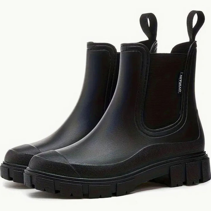 Women's Waterproof Slip-On Lug-Sole Chelsea Boots - Black