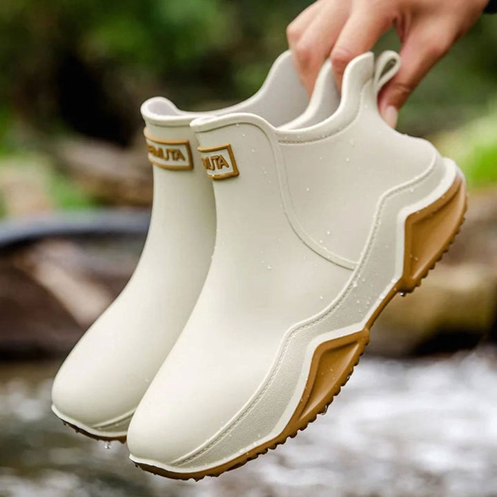 Women's Waterproof Slip-On Rain Boots Rubber Ankle Chelsea - White