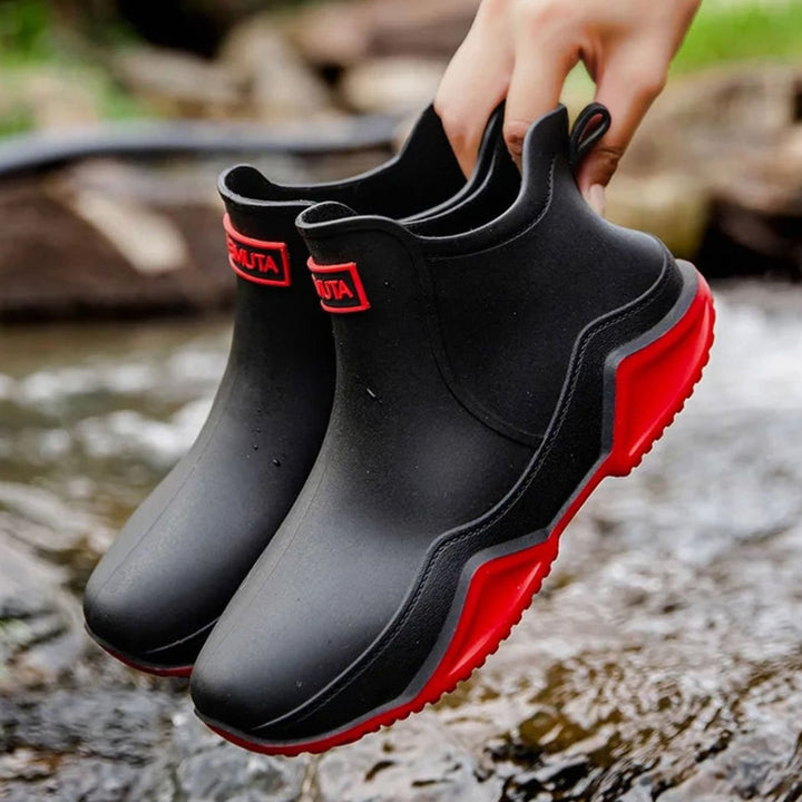 Women's Waterproof Slip-On Rain Boots Rubber Ankle Chelsea - Red