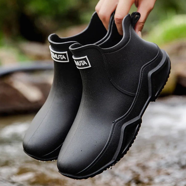 Women's Waterproof Slip-On Rain Boots Rubber Ankle Chelsea - Black