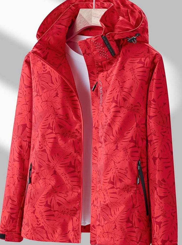 Women's Waterproof Windproof Lightweight Hooded Jacket - Red