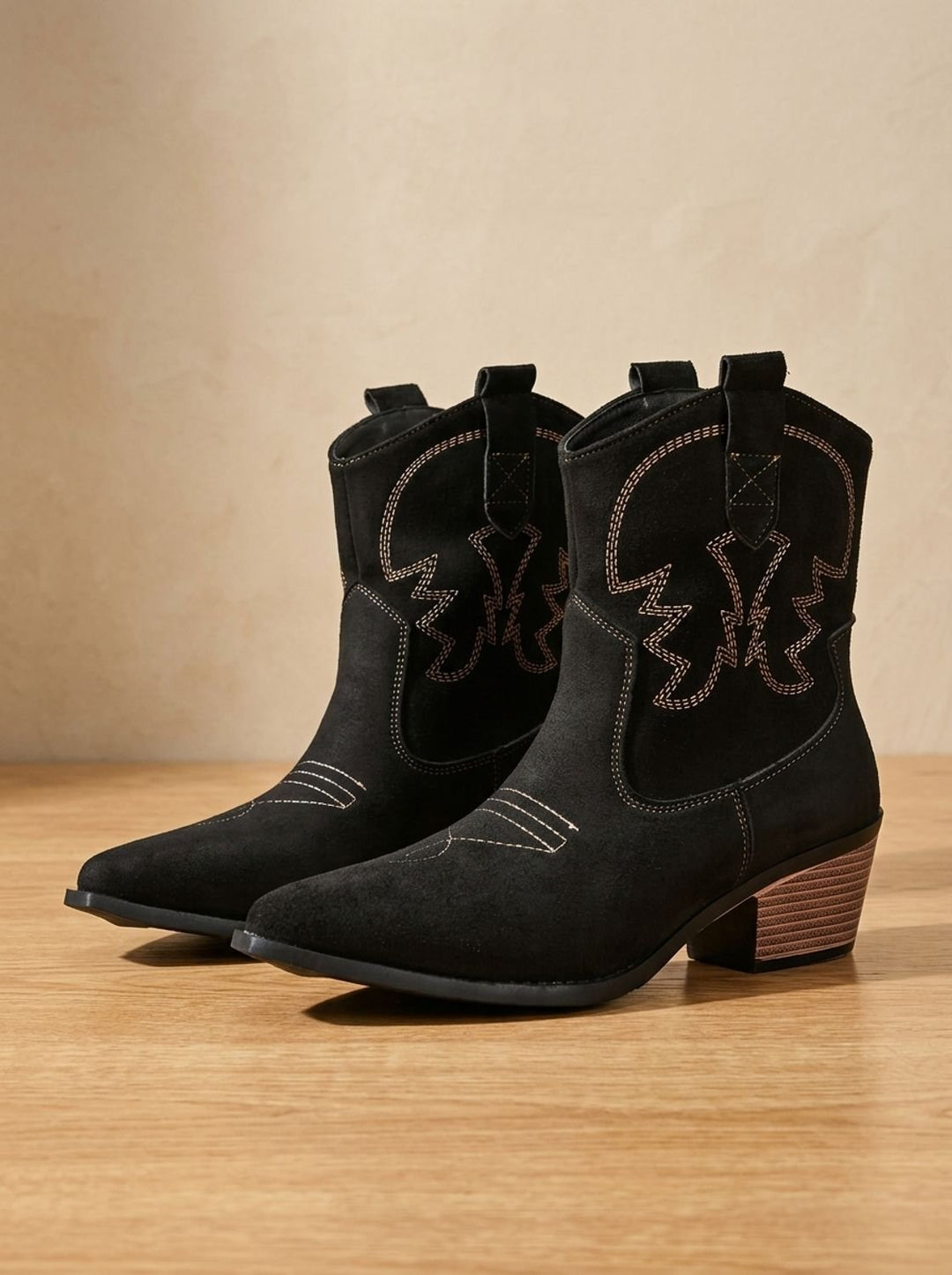 Women's Wide-Calf Embroidered Slip-On Western Cowboy Ankle Boots