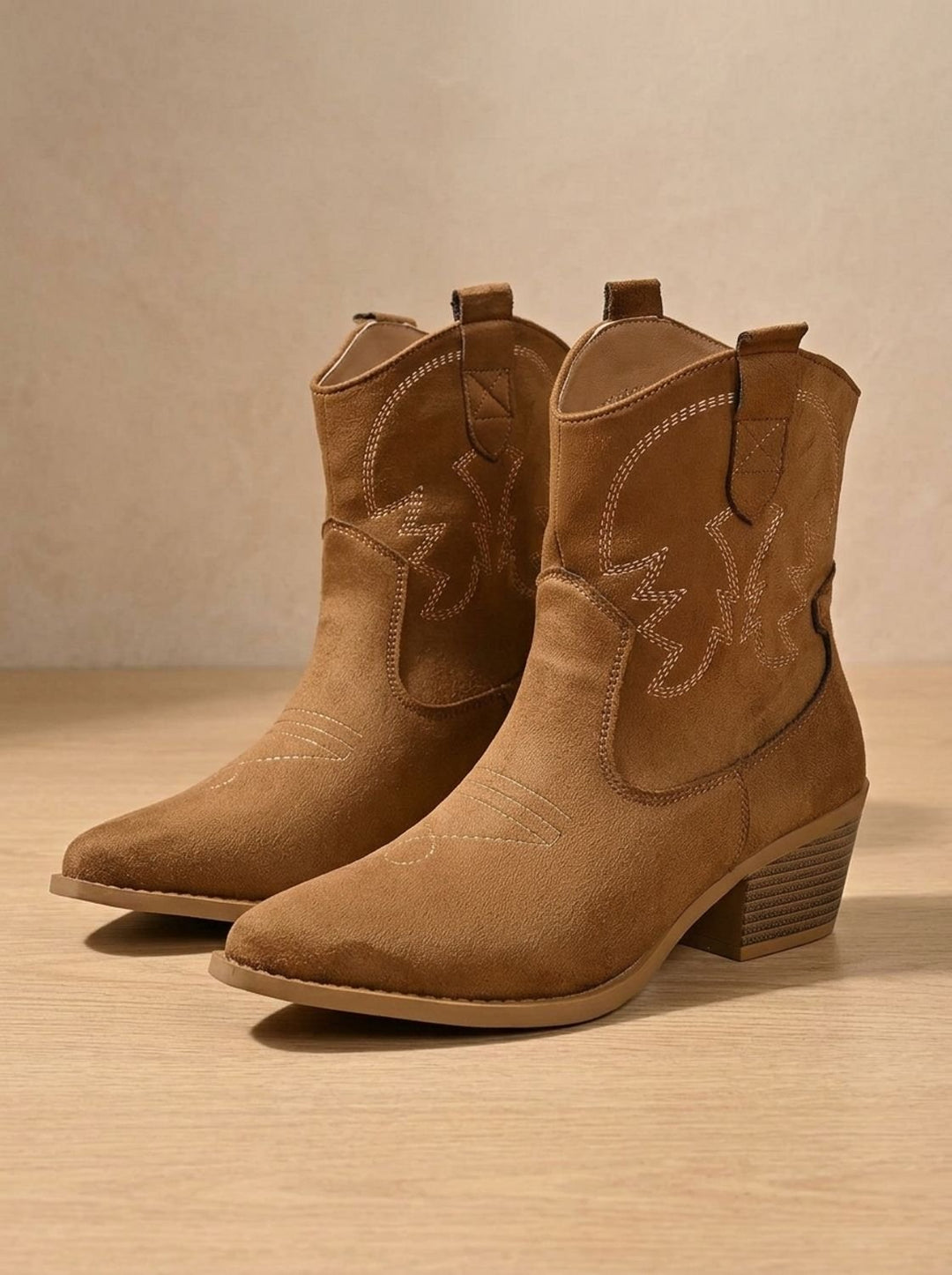 Women's Wide-Calf Embroidered Slip-On Western Cowboy Ankle Boots