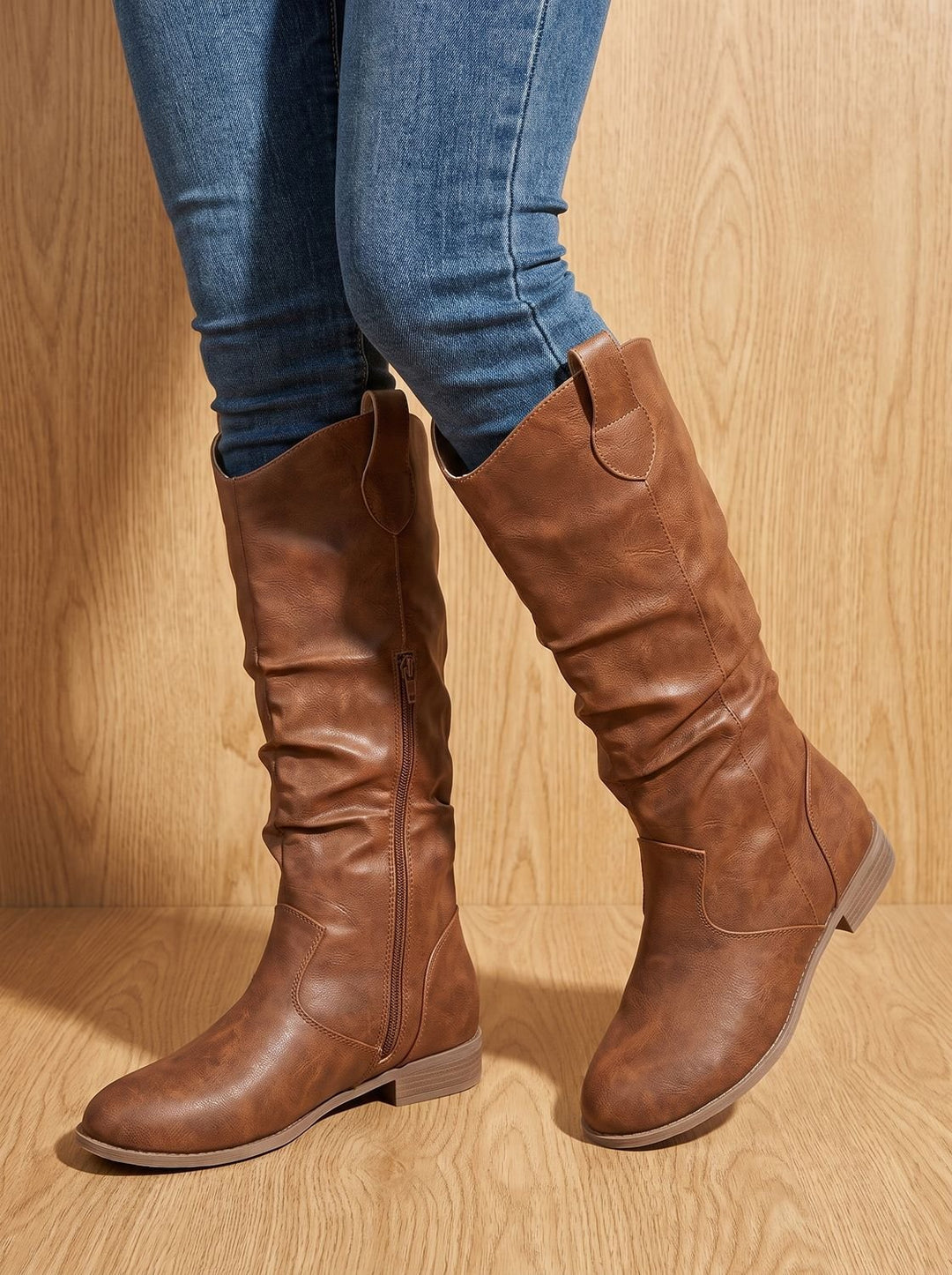 Women's Wide-Calf Flat-Heel Pull-On Western Knee-High Boots