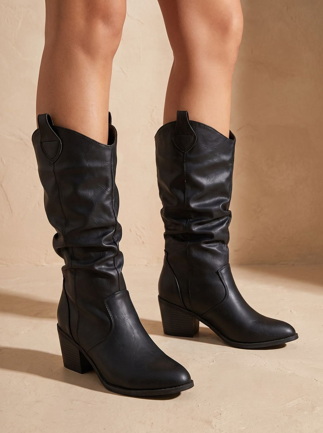 Women's Wide-Calf Flat-Heel Pull-On Western Knee-High Boots