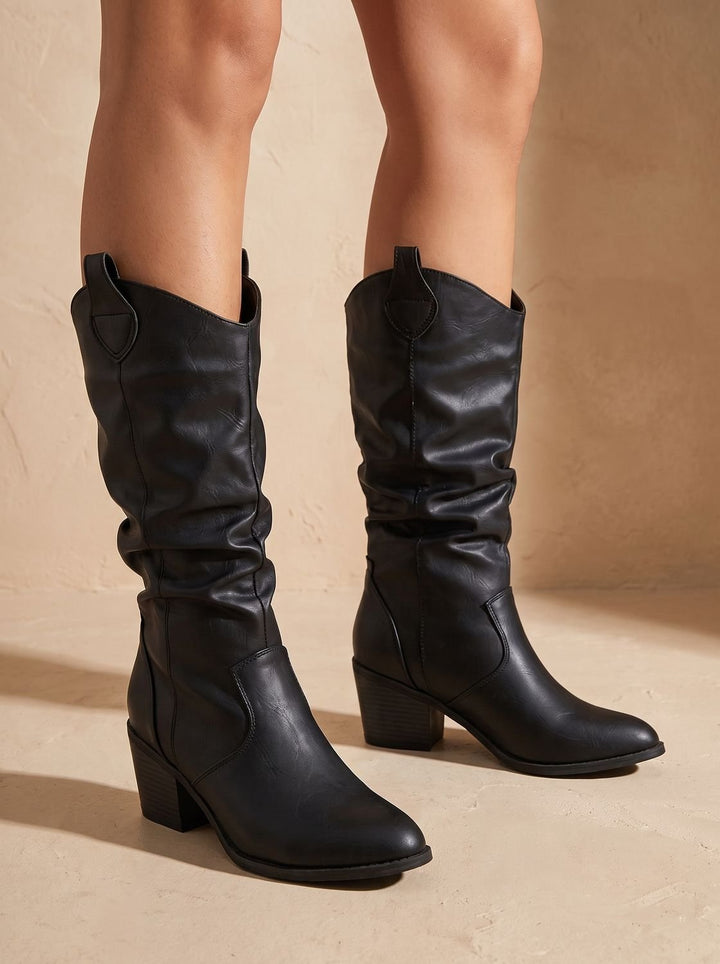 Women's Wide-Calf Flat-Heel Pull-On Western Knee-High Boots
