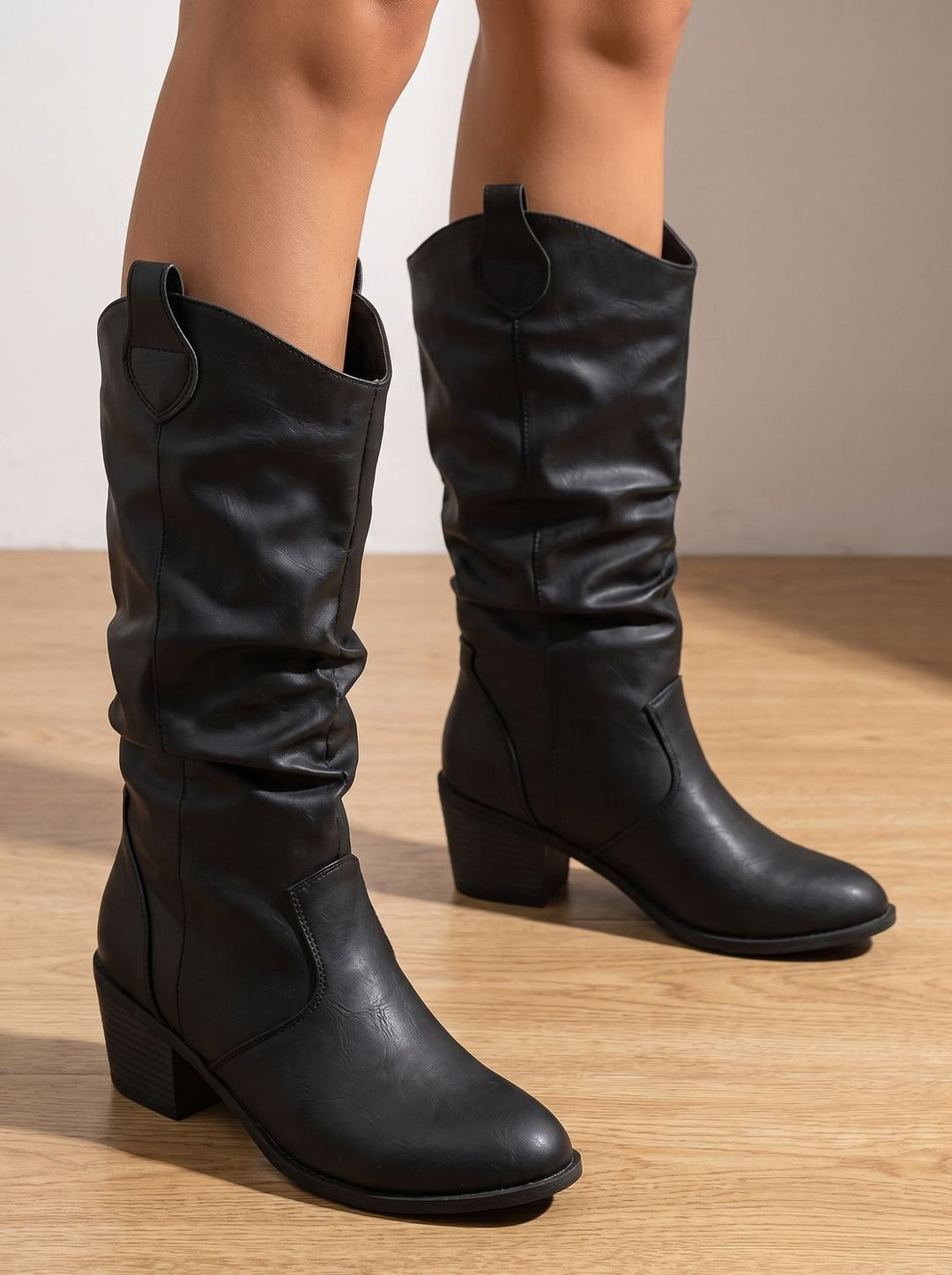 Women's Wide-Calf Flat-Heel Pull-On Western Knee-High Boots