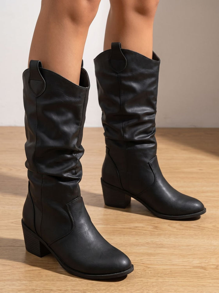 Women's Wide-Calf Flat-Heel Pull-On Western Knee-High Boots