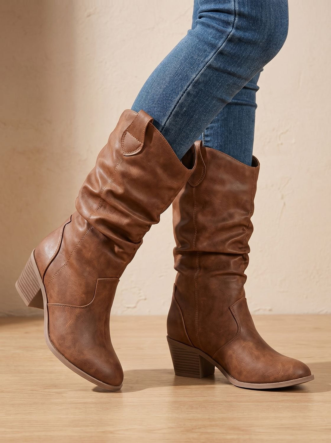 Women's Wide-Calf Flat-Heel Pull-On Western Knee-High Boots
