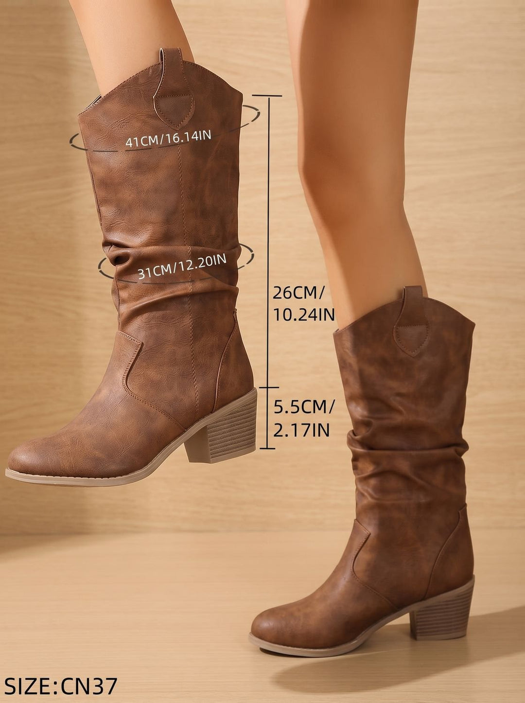Women's Wide-Calf Flat-Heel Pull-On Western Knee-High Boots - Light Brown
