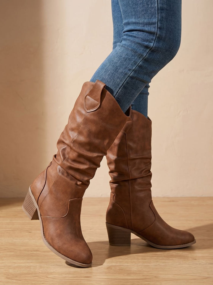 Women's Wide-Calf Flat-Heel Pull-On Western Knee-High Boots