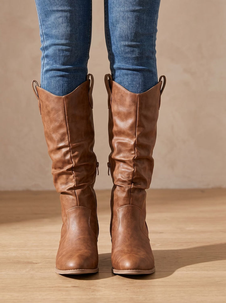 Women's Wide-Calf Flat-Heel Pull-On Western Knee-High Boots