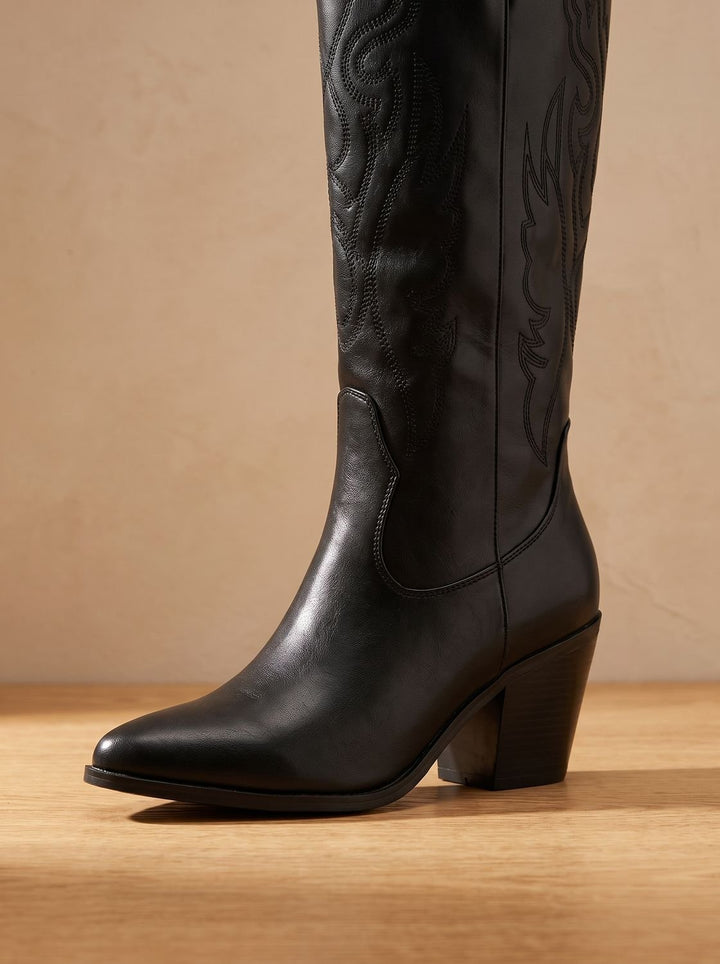 Women's Wide-Calf Knee-High Embroidered Western Cowboy Boots