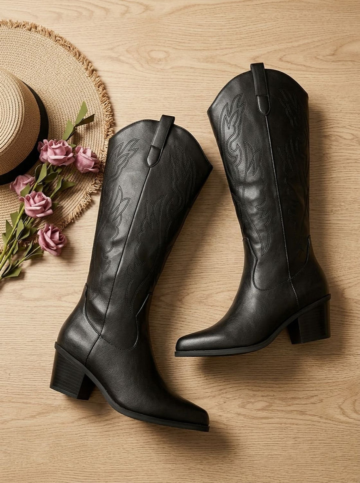 Women's Wide-Calf Knee-High Embroidered Western Cowboy Boots