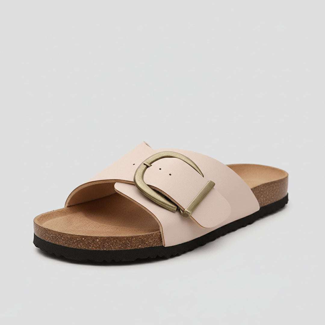 Women's Wide Strap Buckle Slip-On Comfortable Sandals - Blush Pink