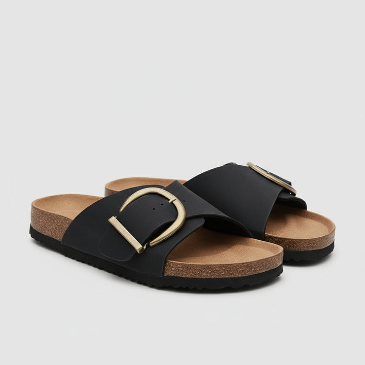 Women's Wide Strap Buckle Slip-On Comfortable Sandals