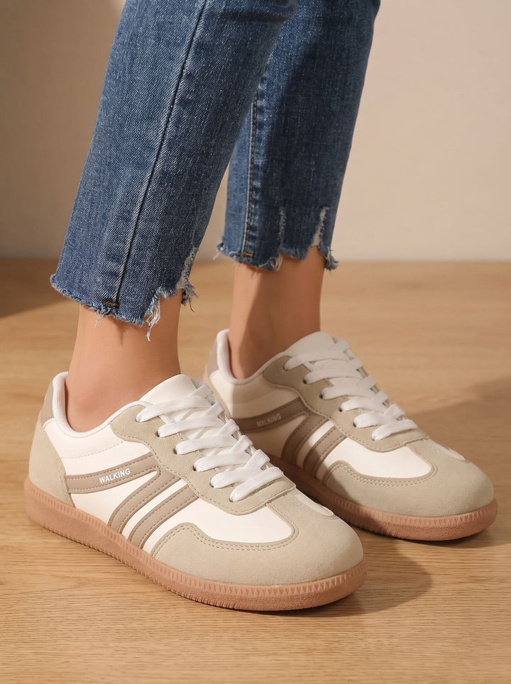 Women's Wide Toe Box Orthopedic Lace-Up Sneakers - Beige