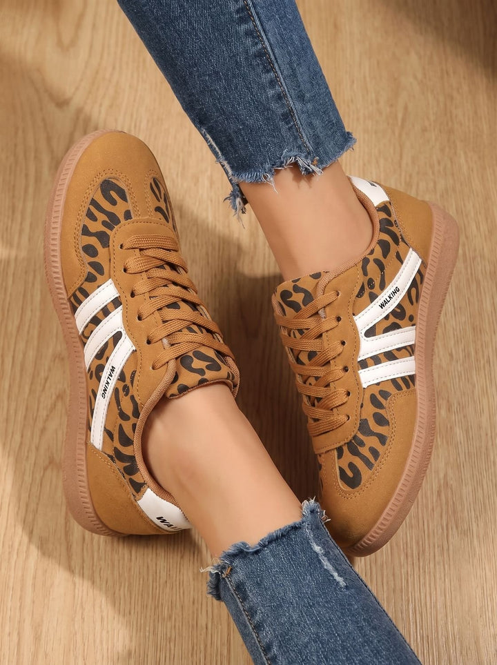 Women's Wide Toe Box Orthopedic Lace-Up Sneakers - Leopard Print