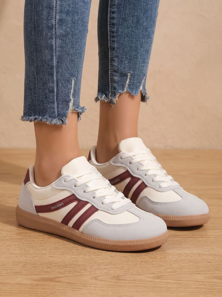 Women's Wide Toe Box Orthopedic Lace-Up Sneakers - Burgundy