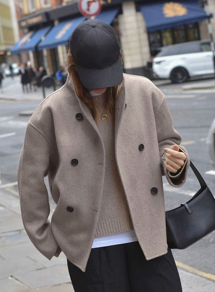 Women's Winter Coat Double-Breasted Stand-Collar Relaxed Pea Coat