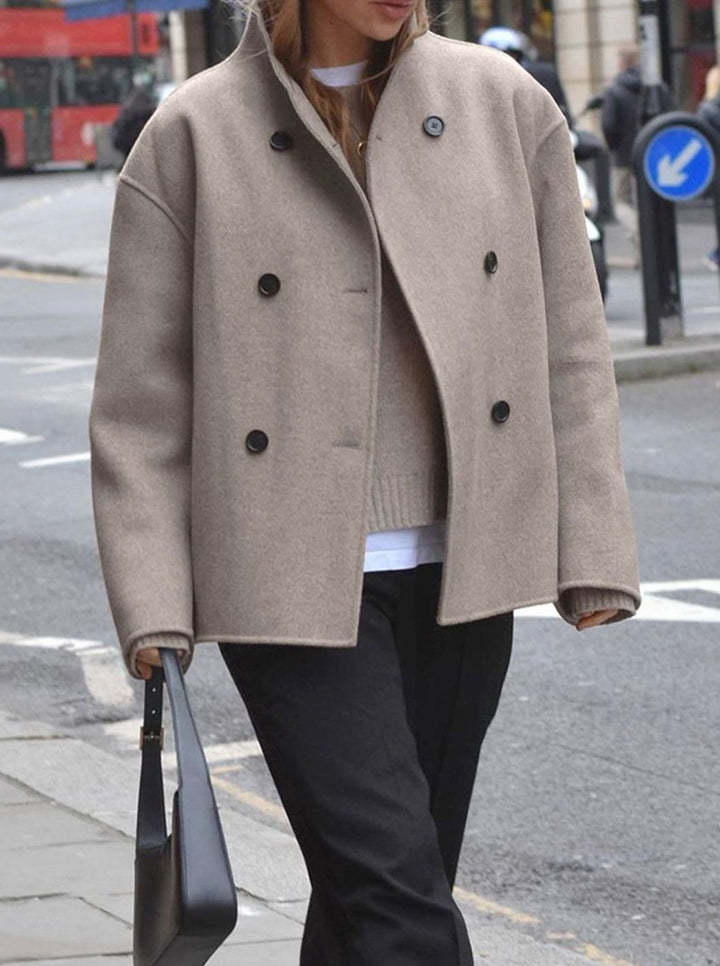 Women's Winter Coat Double-Breasted Stand-Collar Relaxed Pea Coat
