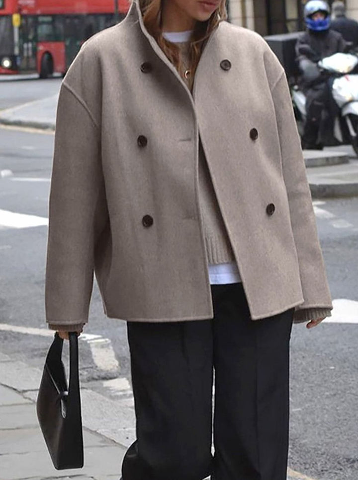 Women's Winter Coat Double-Breasted Stand-Collar Relaxed Pea Coat