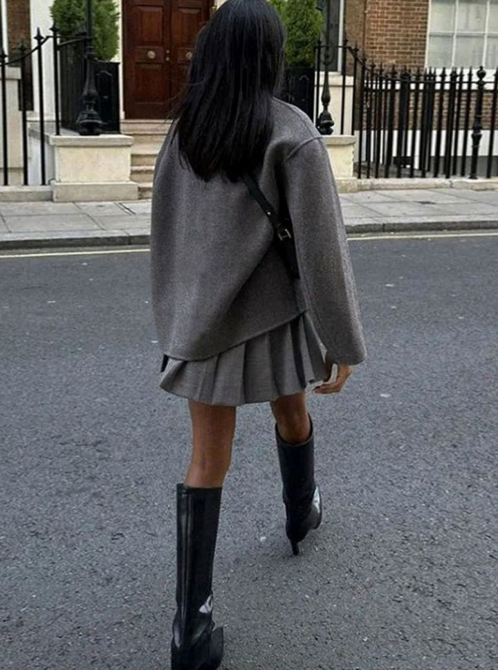 Women's Winter Coat Double-Breasted Stand-Collar Relaxed Pea Coat