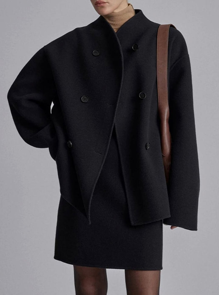 Women's Winter Coat Double-Breasted Stand-Collar Relaxed Pea Coat