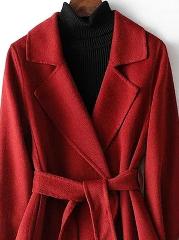 Women's Wool Blend Belted Wrap Coat Long A-Line Winter Coat