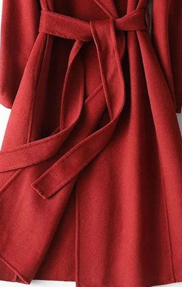 Women's Wool Blend Belted Wrap Coat Long A-Line Winter Coat