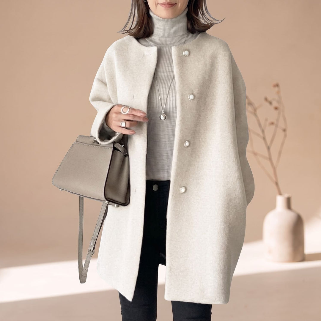 Women's Wool Coat Mid-Length Relaxed-Fit Button-Front Overcoat - Apricot