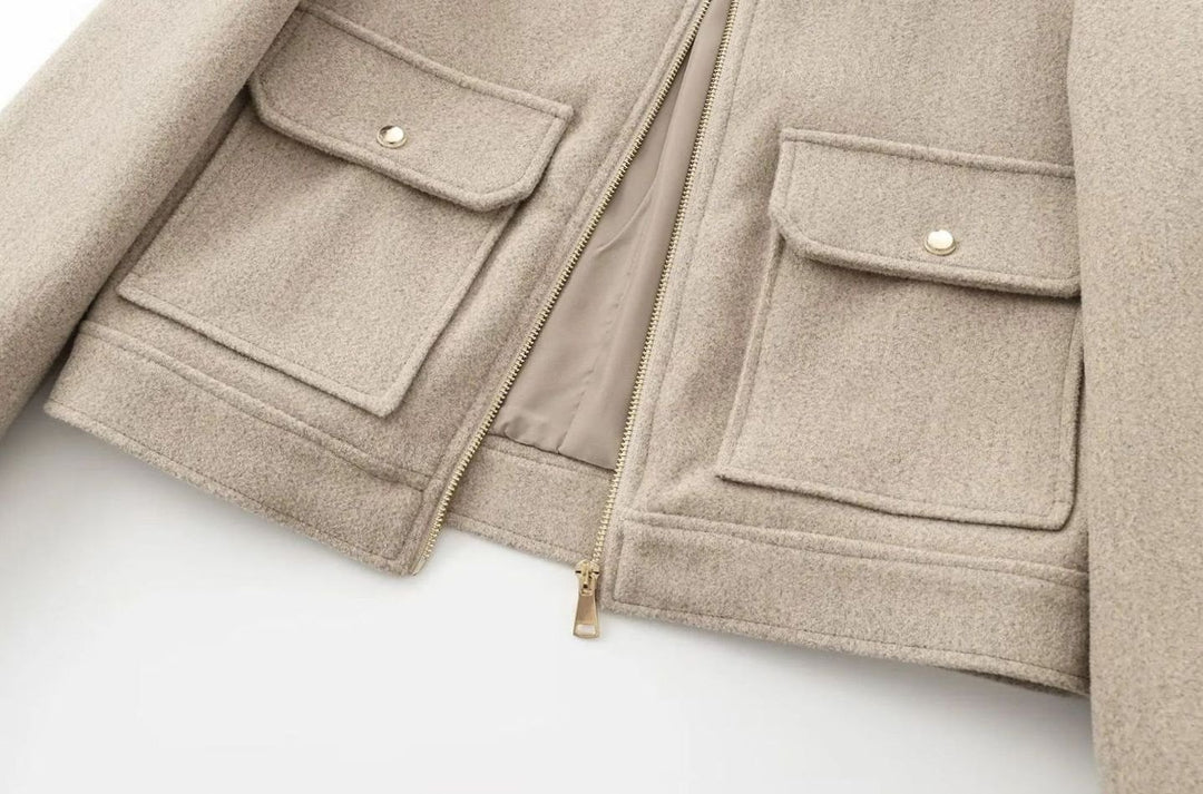 Women's Wool Zippered Cropped Bomber Jacket