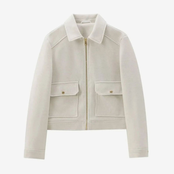 Women's Wool Zippered Cropped Bomber Jacket - White