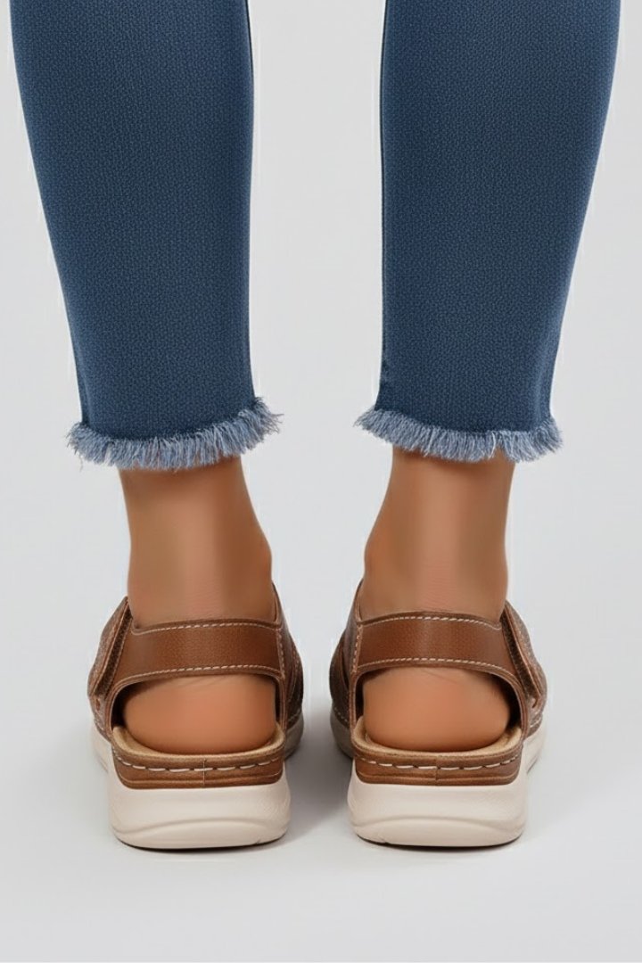 Women's Woven Strap Flat Open-Toe Sandals Velcro Closure