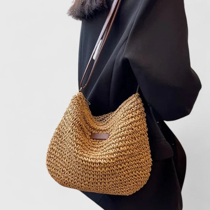 Women's Woven Straw Hobo Shoulder Bag Adjustable Leather Strap