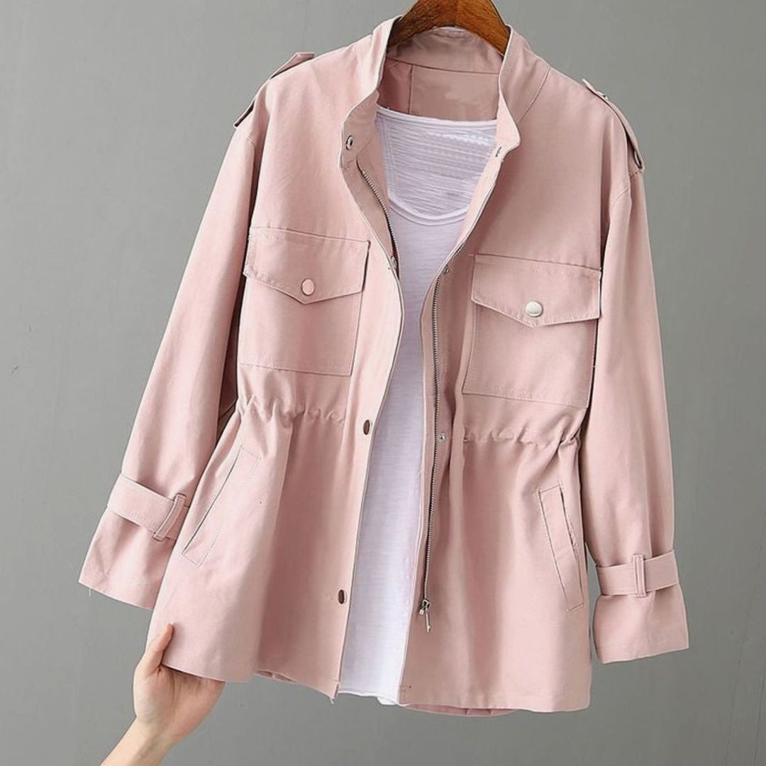 Women's Zip-Up Drawstring-Waist Utility Jacket - Pink